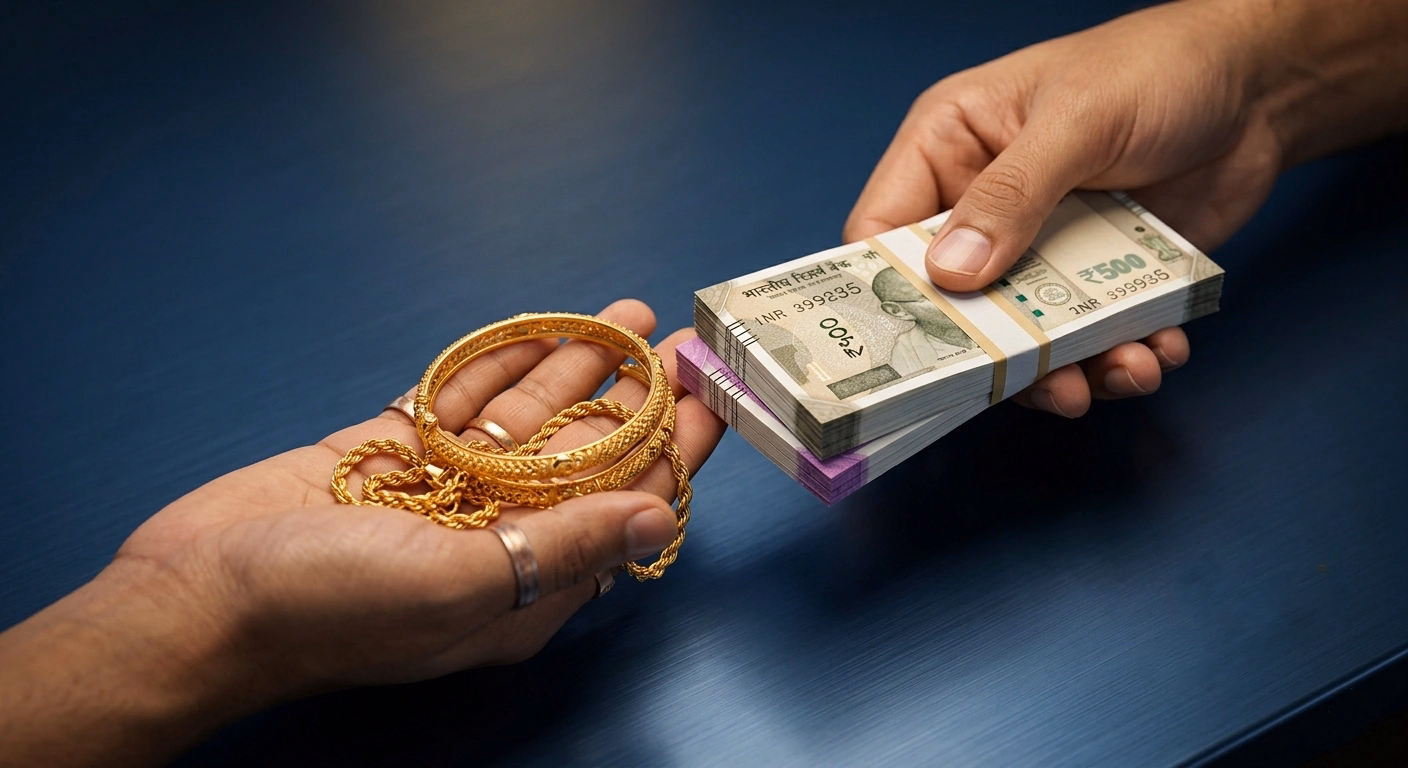 gold being exchanged for cash at a Sri Varahi branch